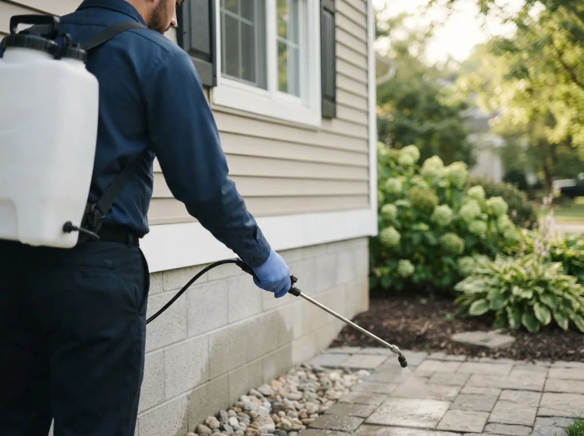 Pest control technician inspecting a home in Inola, OK